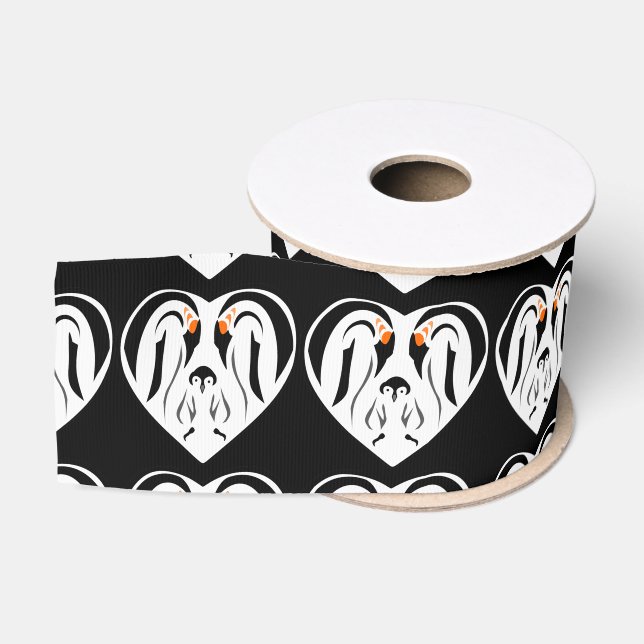 Emperor Penguin Family Love Heart Grosgrain Ribbon (Spool)