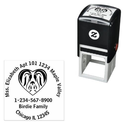 Emperor Penguin Family Love Heart Return Address Self_inking Stamp