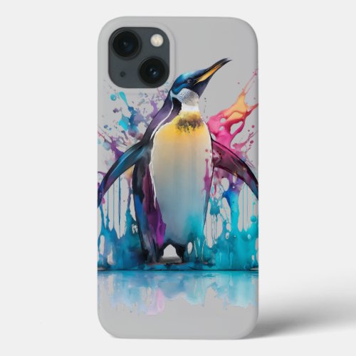Emperor penguin in colorful splashes iPhone 13 case
