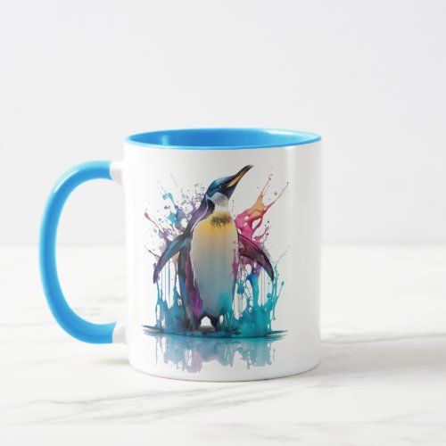 Emperor penguin in colorful splashes mug