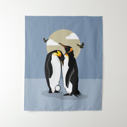 Emperor penguin parents tapestry