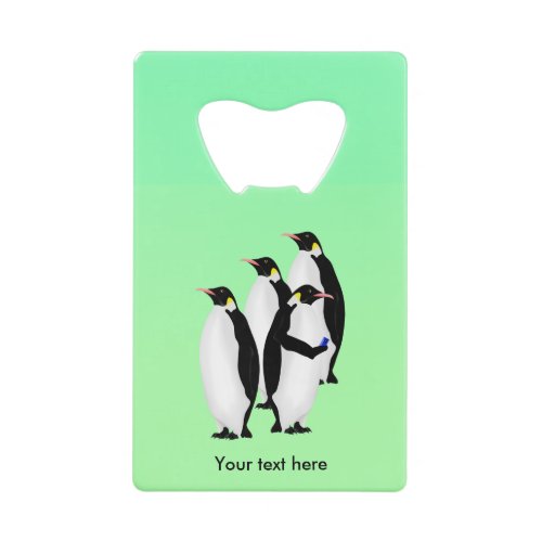 Emperor Penguin Using A Mobile Device Phone Credit Card Bottle Opener