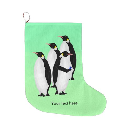 Emperor Penguin Using A Mobile Device Phone Large Christmas Stocking