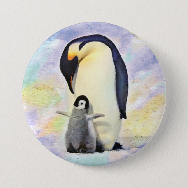 Emperor Penguin with Baby Chick Artwork Button (Front)