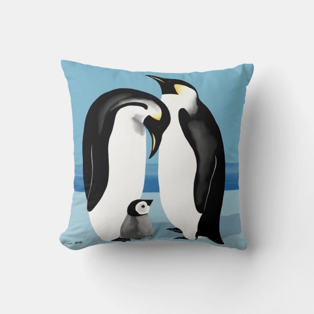 Emperor Penguin With Baby Chick Throw Pillow (Front)