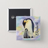 Emperor Penguin with Baby Chick Watercolor Button (Front & Back)