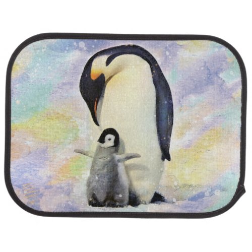 Emperor Penguin with Baby Chick Watercolor Car Floor Mat