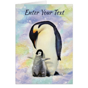 Emperor Penguin with Baby Chick Watercolor Cards