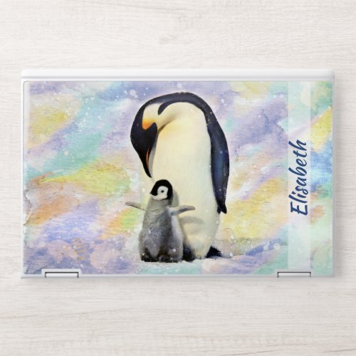 Emperor Penguin with Baby Chick Watercolor HP Laptop Skin