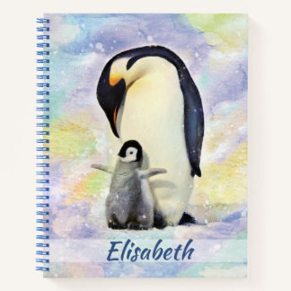 Emperor Penguin with Baby Chick Watercolor Notebook