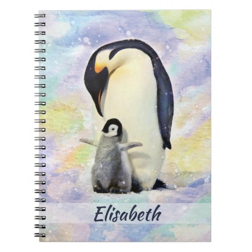 Emperor Penguin with Baby Chick Watercolor Notebook