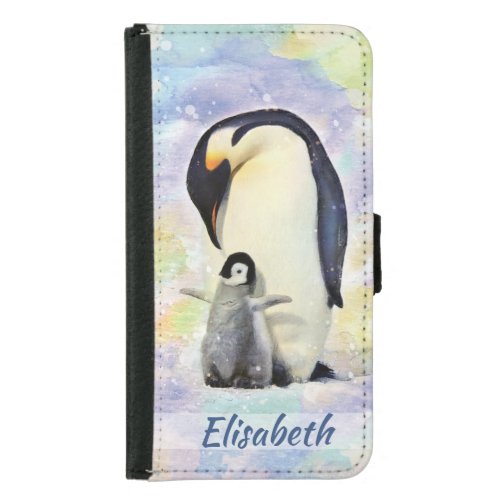 Emperor Penguin with Baby Chick Watercolor Samsung Galaxy S5 Wallet Case