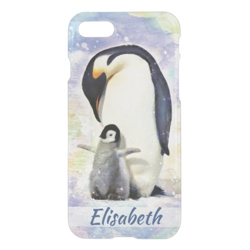 Emperor Penguin with Baby Chick Watercolor iPhone SE87 Case