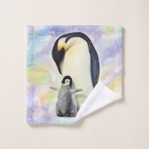 Emperor Penguin with Baby Watercolor Wash Cloth