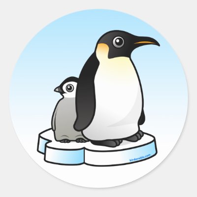 Emperor Penguin with Chick Classic Round Sticker