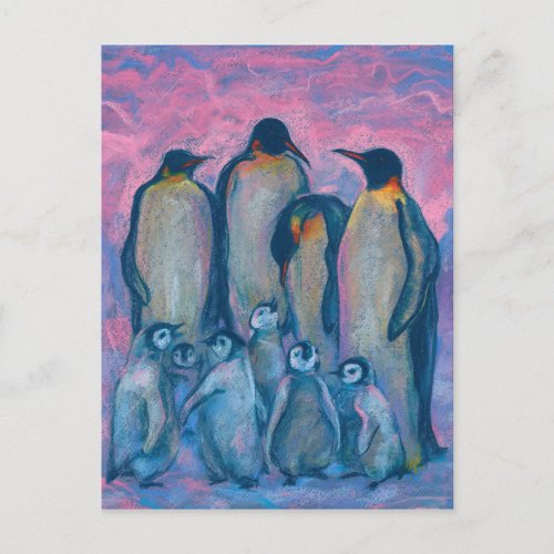 Emperor Penguins Antarctic Birds Animals Painting Postcard
