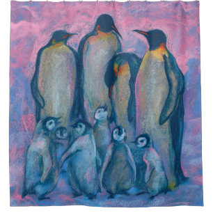 Emperor Penguins Antarctic Birds Animals Painting Shower Curtain