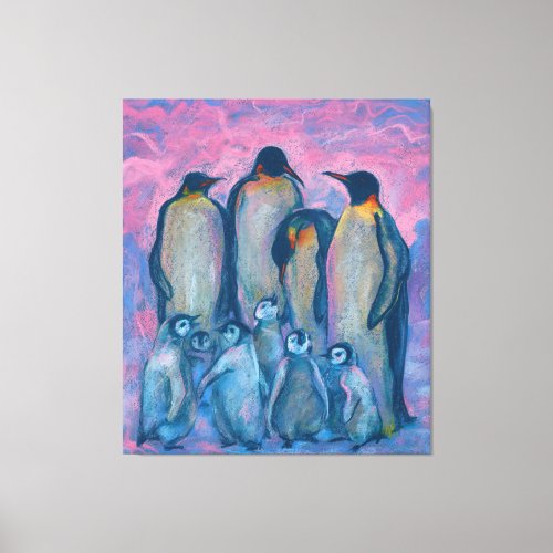 Emperor Penguins Antarctic Birds Parents and Kids Canvas Print