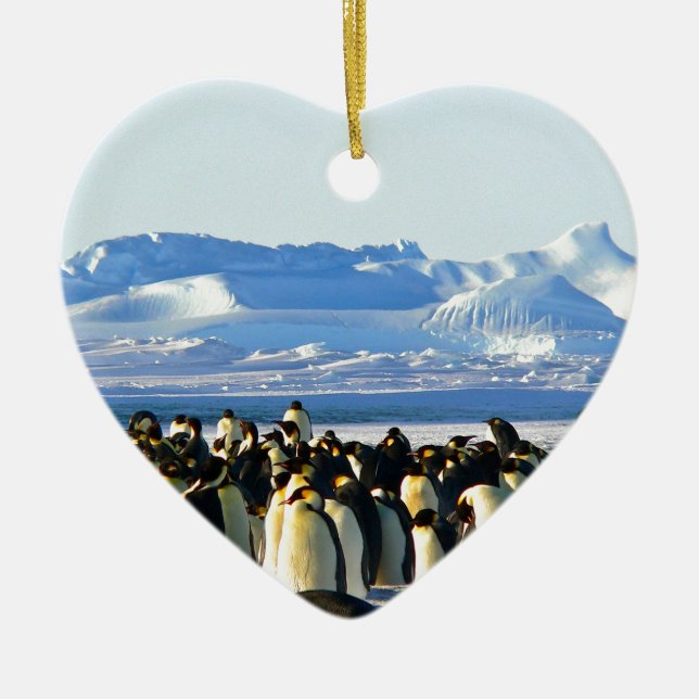 Emperor penguins ceramic ornament (Front)
