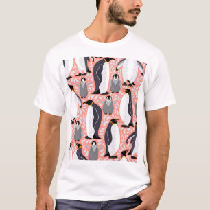 Emperor penguins, cubs, pink decorative pattern. T-Shirt