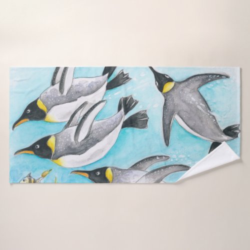 Emperors Penguins Swimming Watercolor Bath Towel Set