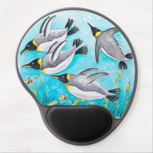 Emperors Penguins Swimming Watercolor Gel Mouse Pad