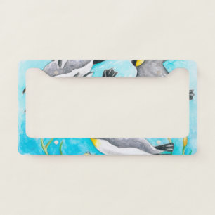 Emperor's Penguins Swimming Watercolor License Plate Frame