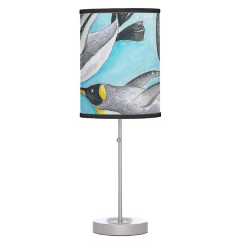 Emperors Penguins Swimming Watercolor Table Lamp