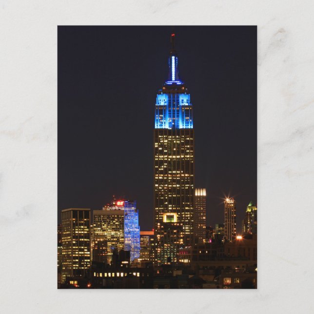Empire State Building 30 Rock in blue for Autism 2 Postcard (Front)