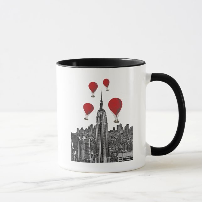 Empire State Building and Red Hot Air Balloons Mug (Right)
