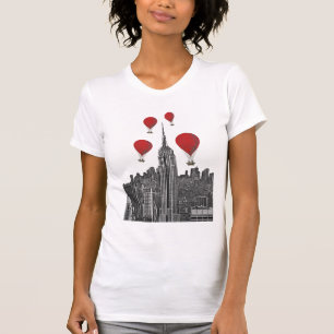 Empire State Building and Red Hot Air Balloons T-Shirt