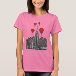 Empire State Building and Red Hot Air Balloons T-Shirt