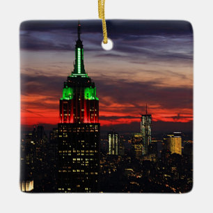 Empire State Building - Christmas Colors Sunset 02 Ceramic Ornament