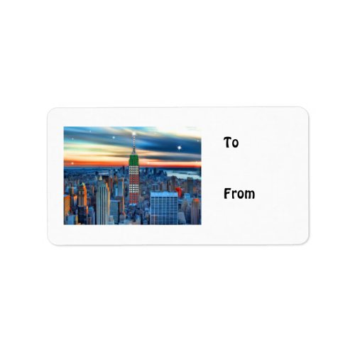 Empire State Building in Holiday Lights Label