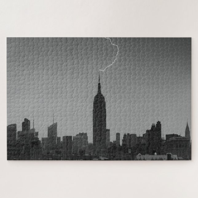 Empire State Building Lightning Strike BW - A1 Jigsaw Puzzle (Horizontal)