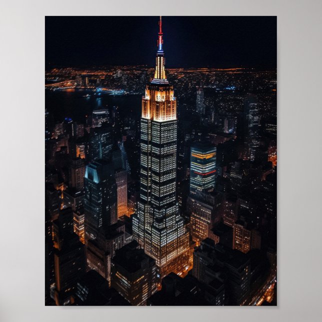 Empire State Building Lit up at Night Poster (Front)