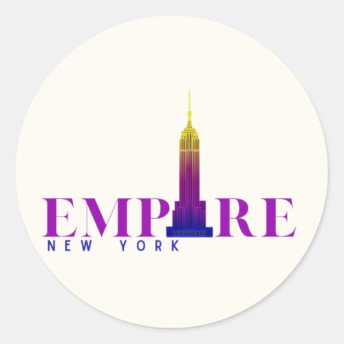 Empire State Building_New York_Vibrant Purple_ Classic Round Sticker