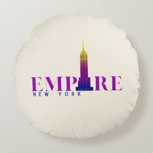 Empire State Building_New York_Vibrant Purple_ Round Pillow