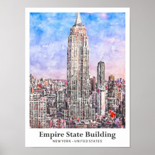 Empire State Building New York Watercolor Sketch Poster