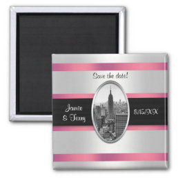 Empire State Building Save the Date White Pink Magnet