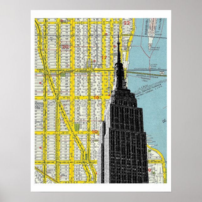 Empire State Building with NYC Streetmap Backgroud Poster (Front)