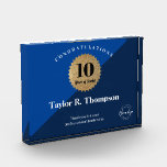 Employee 10 years of service Blue Gold Seal logo Acrylic Award<br><div class="desc">Celebrate an employee's exceptional 10 years of dedicated service with our Employee 10 Years of Service Gold Seal Custom Logo Acrylic Award. This elegant and customizable trophy-style acrylic block is the perfect way to recognize their significant milestone and convey your appreciation. Blue background with modern diagonal. The award features a...</div>