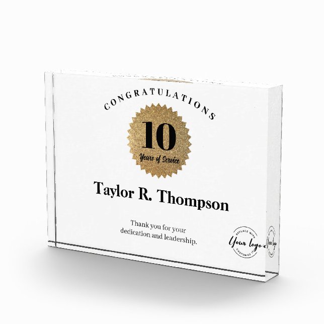 Employee 10 years of service Gold Seal custom logo Acrylic Award (Right)