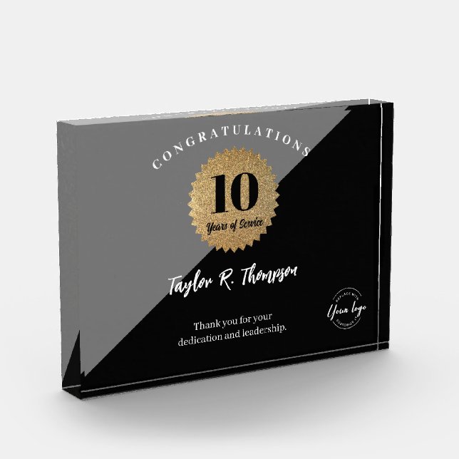 Employee 10 years of service Gold Seal custom logo Acrylic Award (Left)