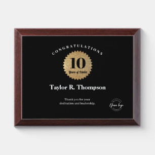 Employee 10 years of service gold seal custom logo award plaque