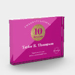Employee 10 years of service Pink Gold Seal logo Acrylic Award<br><div class="desc">Celebrate an employee's exceptional 10 years of dedicated service with our Employee 10 Years of Service Gold Seal Custom Logo Acrylic Award. This elegant and customizable trophy-style acrylic block is the perfect way to recognize their significant milestone and convey your appreciation. Pink background with modern diagonal. The award features a...</div>
