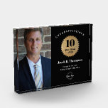 Employee 10 years Service Photo Award Personalized<br><div class="desc">Celebrate a decade of dedication with this elegant 10 Years of Service Personalized Acrylic employee appreciation Award. Featuring a gold seal on a sleek black background,  this modern keepsake includes a custom photo,  employee name,  and company logo—perfect for employee recognition and corporate milestones.</div>