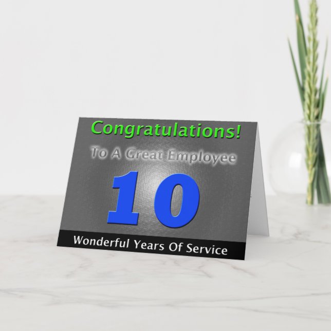 Employee 10th Anniversary Bold and Stylish Card (Front)