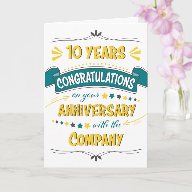 Employee 10th Anniversary Congratulations Word Art Card (Orchid)