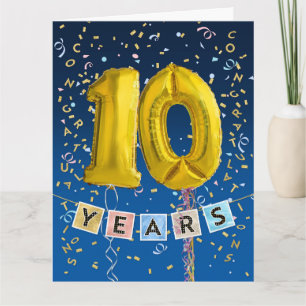 Employee 10th Anniversary Gold Balloon Number Card